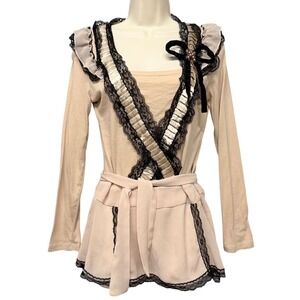 Vtg Sugar Lips Top Womens M Lace Romantic Goth Coquette Peplum Twee Bow Ethereal